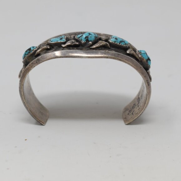 Vintage 1940s Navajo Old Pawn Cuff Bracelet Hand Stamp Ingot w/Kingman Turquoise - Picture 8 of 8